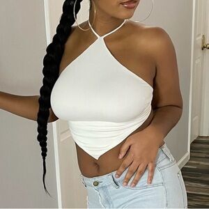 White cropped halter top